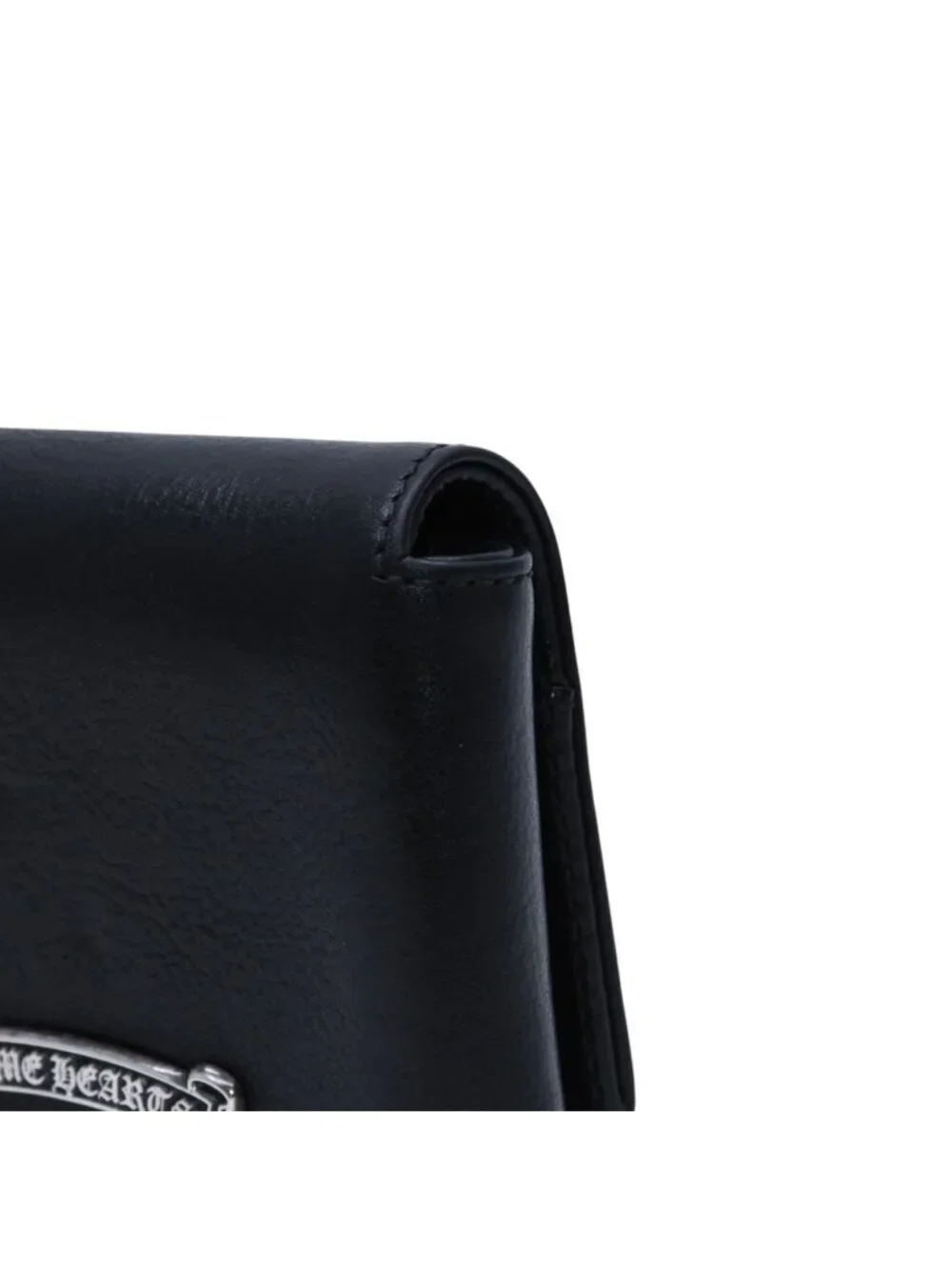 Chrome Hearts Leather Card Case Trifold Scroll Label Logo 925 Sterling Silver